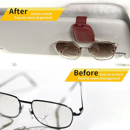 Yuoyar Magnetic Leather Sunglasses Holder for Car, 2 Packs (Red) | Magnetic Car Visor Accessories