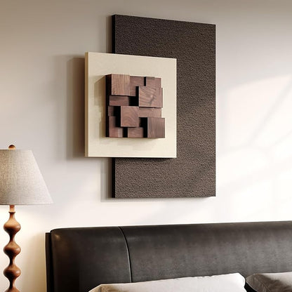 3D Wood Textured Large Neutral Abstract Wall Art, Modern Beige Brown Geometric Paintings Artwork for Walls-Minimalist Wooden Wall Art Decor for Living Room Hallway Dining Room Bedroom Office Aesthetic