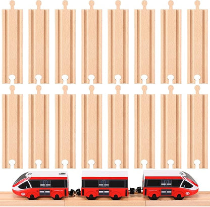 Liliful Pack of 16 Wooden Train Track Expansion Male-Male Female-Female Train Track Compatible with Most Trains Tracks(Straight)