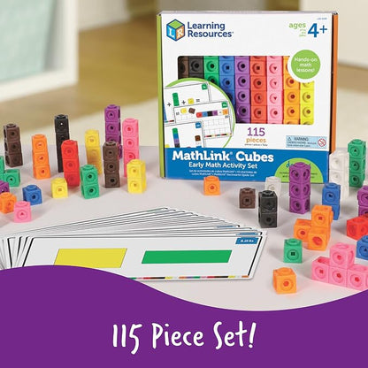 Learning Resources MathLink Cubes Early Math Activity Set - 115 Pieces, Ages 4+, Classroom Must Haves, Preschool Activities, Teacher School Supplies, Toddler Montessori Toys, Math Manipulatives