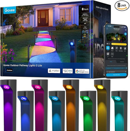 Govee Outdoor Pathway Lights 2 Lite, 8 Pack, 190 lumens, IP67 Waterproof | 16 Million Colors, 60+ Scene Modes, for Path, Landscape Lighting, Outdoor, Compatible with Alexa, Google Assistant, Matter