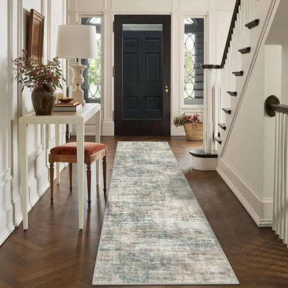 2'6''x8' Runner Rugs Washable Rug: Modern Abstract Hallway Runner Rug Indoor Soft Low Pile Thin Carpet Anti-Skid Non-Shedding Carpets for Kitchen, Entryway, Laundry, Bedroom - Multi Color