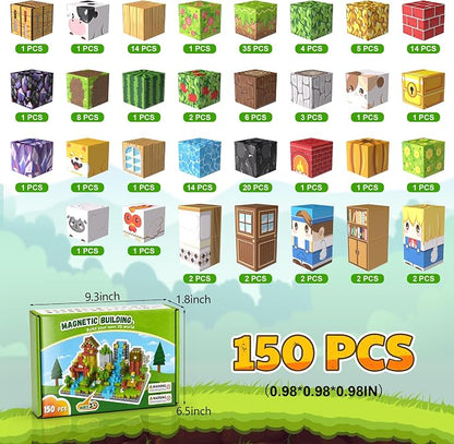 150PCS Magnetic Blocks, Magnetic Building Blocks, 0.78in Magnetic Building, STEM Game Stacking Toys for Kids, Birthday Gifts for Boys and Girls Age 3+ Years Old