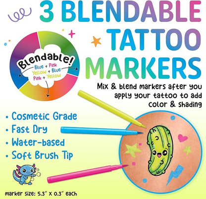 Creativity for Kids Color-In Neon Tattoos Mini Kit | Customize 18 Trendy Designs with Temporary Tattoo Markers | DIY Craft Kit for Kids | Great Activities for Summer (Ages 6+)