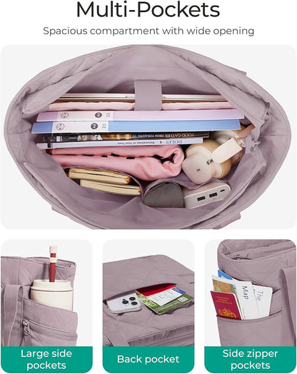 BAGSMART Crush Tote Bag for Women, 20L Puffer Work Tote with Zipper | Quilted Nurse Hospital Bag For Travel College Gym