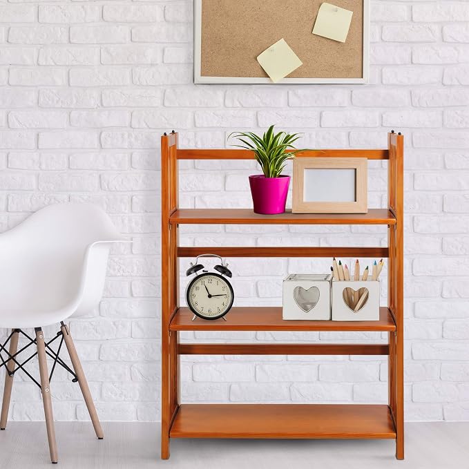Casual Home 3-Shelf Folding Stackable Bookcase (27.5" Wide)-Honey Oak