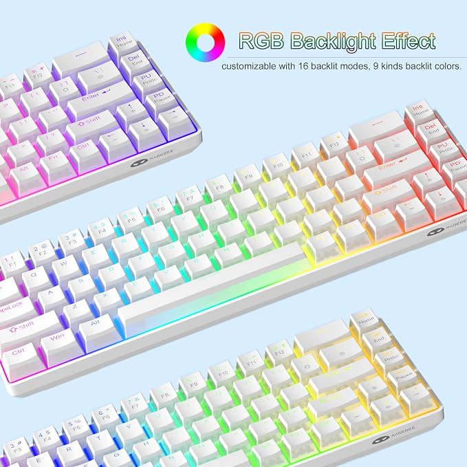 MageGee Portable 60% Mechanical Gaming Keyboard, Red Switch, PBT Pudding Keycaps RGB Backlit Compact 68 Keys Mini Wired Office Keyboard for Windows Laptop PC - White