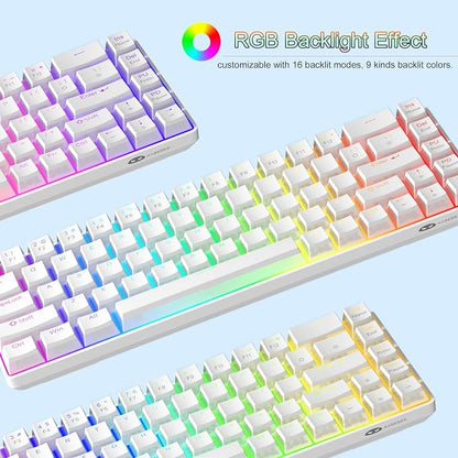 MageGee Portable 60% Mechanical Gaming Keyboard, Red Switch, PBT Pudding Keycaps RGB Backlit Compact 68 Keys Mini Wired Office Keyboard for Windows Laptop PC - White