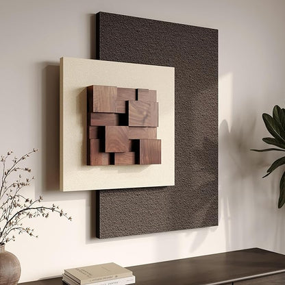 3D Wood Textured Large Neutral Abstract Wall Art, Modern Beige Brown Geometric Paintings Artwork for Walls-Minimalist Wooden Wall Art Decor for Living Room Hallway Dining Room Bedroom Office Aesthetic