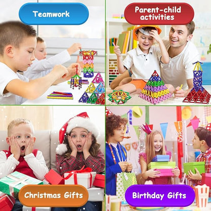 158Pcs Magnetic Building Sticks Blocks, Magnet Educational Toys STEM Toys Learning for Kids, 3D Construction Building Toy with Storage Bag