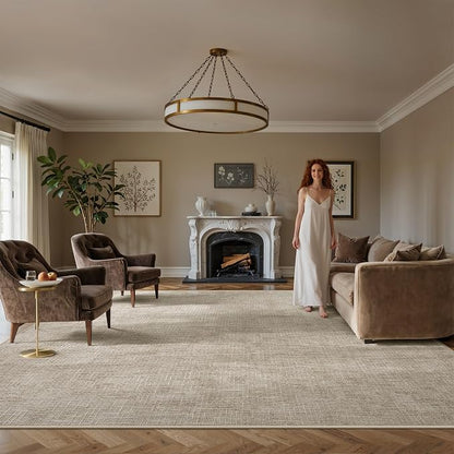 Valenrug 7x9 Area Rug - Stain Resistant 7x9 Rugs for Living Room, Non Slip High-Low Pile Textured Area Rugs for Bedroom, Folable Machine Washable Area Rug (7'x9', Beige)
