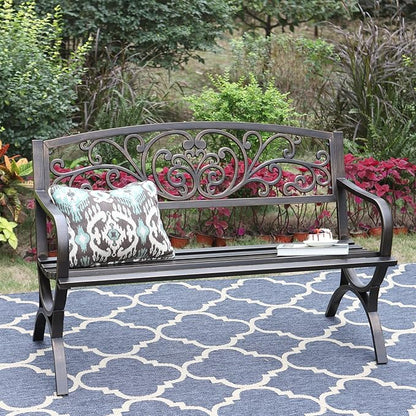 Sophia & William Metal Outdoor Bench, 50" Outdoor Garden Bench Patio Park Bench, Cast Iron Park Benches for Outside with Floral Design Backrest, Bronze