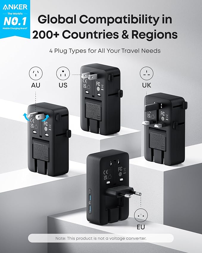 Anker Nano Travel Adapter, 2 USB C Universal Charger, 20W, 1× 2-Pin AC | European Power Plug, Smart Temperature Control, Works in 200+ Countries, Not a Voltage Converter, Travel Essentials(1-Pack)