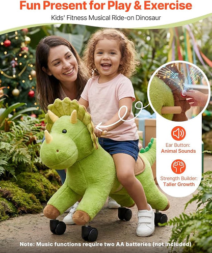 VEVOR Ride On Horse, Riding Dinosaur Toys for Kids, Features Lifelike Dinosaur Roars, No Battery Required, 360-Degree Flexible Smooth Wheels, Soft Seat, 88 lbs Max Load Capacity for Toddlers Ages 3+