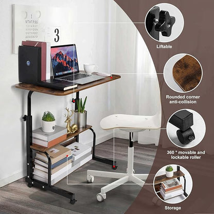 Portable Computer Desk Adjustable Home Office Desk Bedside Universal Movable Table Small Spaces Furniture Storage Convenient Desk Home Office Living Room Sofa Desk Size 15.7 * 31.5 Inch,Brownish