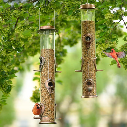 MIXXIDEA Metal Tube Bird Feeders for Outdoors - 6 Ports Hanging Feeder Attracts Wild Birds in Your Lawn, Garden, Balcony - Antique Copper - 1 Pack