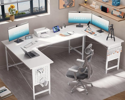 Pamray 71 Inch Large Gaming Desk with Power Outlets U Shaped Computer Desk | Spacious Workspace with USB Charging Ports & Pegboard & Headphone Hooks Suitable for PC Gaming Office Work Study and Writing