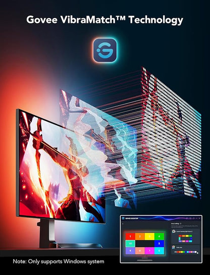 Govee Gaming Light for Monitor G1, RGBIC LED Backlight for 27-34 Inch PC | Smart LED Lights for Monitors with Color Matching, Adapts to Curved Monitors, Double Strip Light Beads with 123 Scene Modes