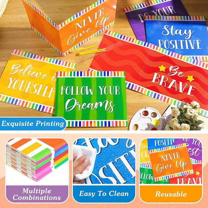 Affrolling 36 Pcs Inspirational Privacy Folders Bulk for Students Cardboard Privacy Boards Desk Divider Panel Waterproof Testing Divider for Classroom Back to School Study Supplies (Colorful)