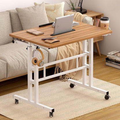 SDHYL 31.5 inches Movable Laptop Desk with Mouse Board Adjustable Height and Angle Anti-Slip Workstation Home Office Desk with Tablet Slot Portable Student Desk, Oak