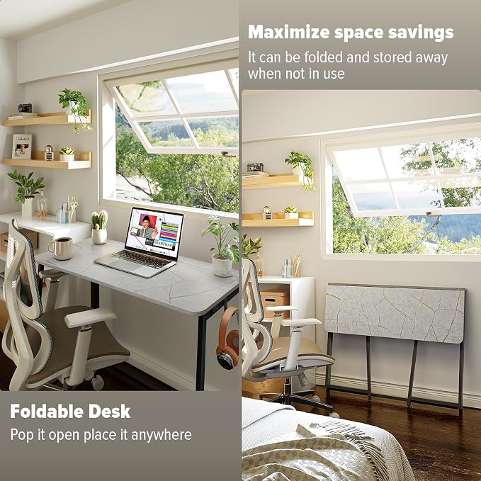WOHOMO Folding Desk, 39.4" Foldable Computer Table for Small Spaces, Grey | Easy Assembly and Fold, Sturdy Home office desks for Study Bedroom Dorm Space Saving Writing Work Apartment