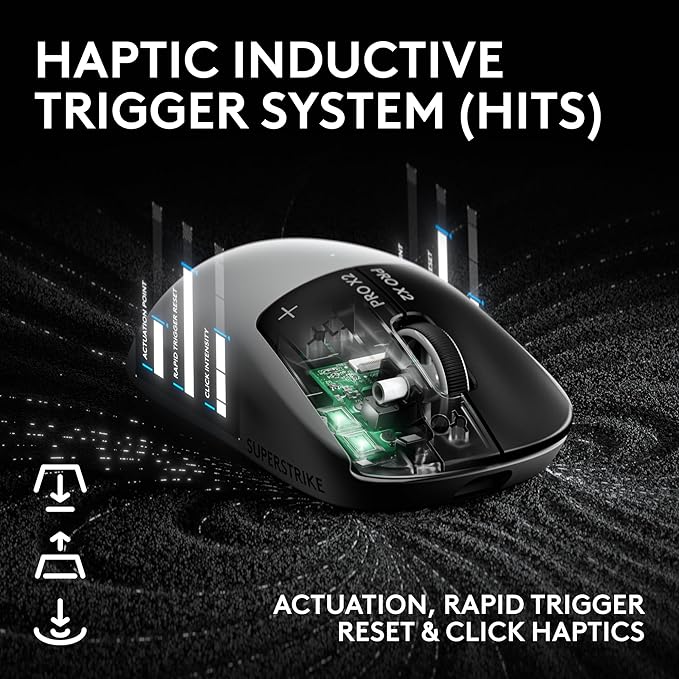 Logitech G PRO X2 SUPERSTRIKE Wireless Gaming Mouse - Black/White | Customizable Rapid Trigger Magnetic Analog Switches, Adjustable Click Haptics, 61g Lightweight, USB-C, <8K, For PC/Mac