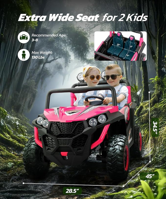 ELEMARA 2 Seater 24V Ride on Toys for Big Kids,Electric Car for Kids w/Parent Remote Control,Heavy-Duty Electric Ride On Truck w/ 4-Wheeler Suspension,5 Mph Max Speed,Bluetooth,Rainbowlight*4,Pink