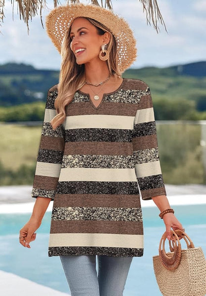 OFEEFAN Summer Boho Tops For Women 3/4 Length Sleeve Womens Tops Vacation Outfits