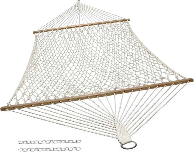 Sunnydaze Cotton Rope Hammock for Outside - 450-Pound Capacity Indoor or Outdoor Hammock with Spreader Bars - Natural