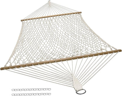 Sunnydaze Cotton Rope Hammock for Outside - 450-Pound Capacity Indoor or Outdoor Hammock with Spreader Bars - Natural