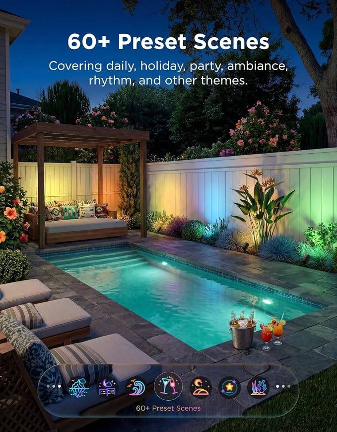 Govee Outdoor Spotlights Lite 4 Pack, IP67 Waterproof Spotlights, APP, WiFi | Landscape Lighting Work with Alexa, Matter and Google Assistant, RGBWIC Color Changing Light for Garden, Yard, Patio
