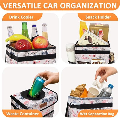 Vankor Cute Car Trash Can, Car Accessories for Women Interior Can Trash Bag Hanging Automotive Garbage Cans Pink Flamingo