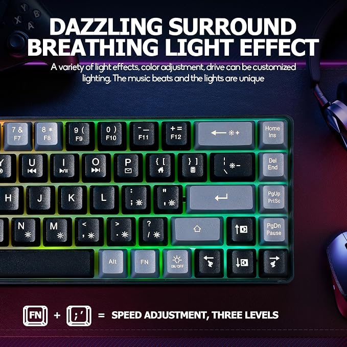 Guiheng Wired Portable 60% Mechanical Feeling Gaming Keyboard,RGB LED Backlit Compact 68 Keys Mini Wired Office Keyboard for Windows Laptop PC Mac Gamer, Typist, Travel on Business Trip Black–Grey