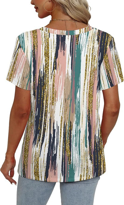 Alaroo Womens Summer Tops 2026 V Neck Short Sleeve Shirts Trendy Dressy Casual Vacation Outfits Printed