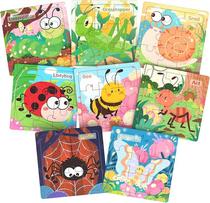 Zeoddler Wooden Puzzles for Toddlers, 8 Pack Insect Animal Jigsaw Puzzles for Kids3-5, 9 Pieces Preschool Learning Activities, Learning & Educational Toys, Gift for Boys, Girls