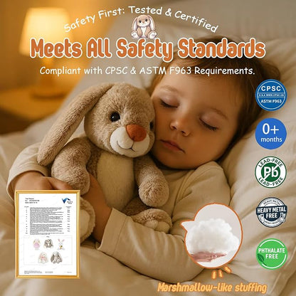Bunny Stuffed Animal Rabbit Plush Toy Cute Big Feet Sitting Plushie Easter Basket Stuffers Gifts for Kids Girls Boys Comfort Companion Cuddle Buddy Huggable Doll Weighted Feel 8 Inch 7.1 oz