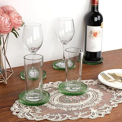 Modern Clear Coaster Set of 5- Glass Coasters for Drinks Crystal Coasters Round Cup Coaster Coffee Table Decor for Office, Kitchen, Bar, Dining Room, Living Room, Patio(Clear Green)