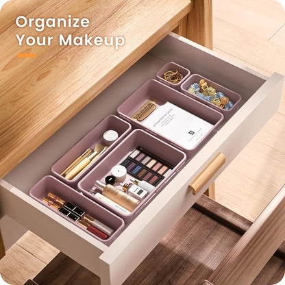 【Military Grade】A-LuGei Drawer Organizer,【】Makeup organizer,【Holds 177 Items】Bathroom Organizers and Storage,Organization and Storage,Desk Drawer Organizer for Vanity【Lilac】