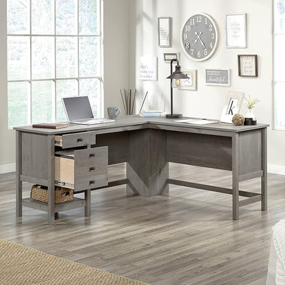 Sauder Cottage Road L-Desk, L: 65.12" x W: 58.66" x H: 29.76", Mystic Oak finish