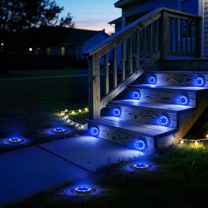 Joomer 2-in-1 Solar Lights Outdoor Waterproof, 16 Pack 8 LED, Blue | Solar Powered Garden Lights Ground Disc Landscape Lighting for Patio Pathway Lawn Yard Driveway Walkway Deck Step