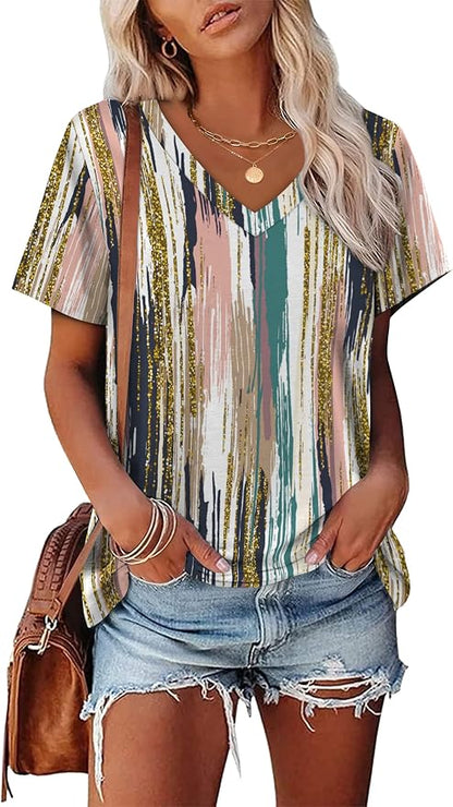 Alaroo Womens Summer Tops 2026 V Neck Short Sleeve Shirts Trendy Dressy Casual Vacation Outfits Printed