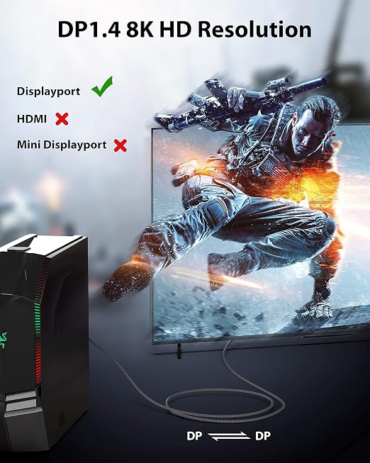 Maxonar 8K DisplayPort 1.4 Cable DP to DP - 5 Ft/1.5M, HBR3 High Speed, Supports 8K@60Hz, 4K@240Hz, 2K@144Hz - 2 Pack for PC, Laptop, TV, Gaming Monitor