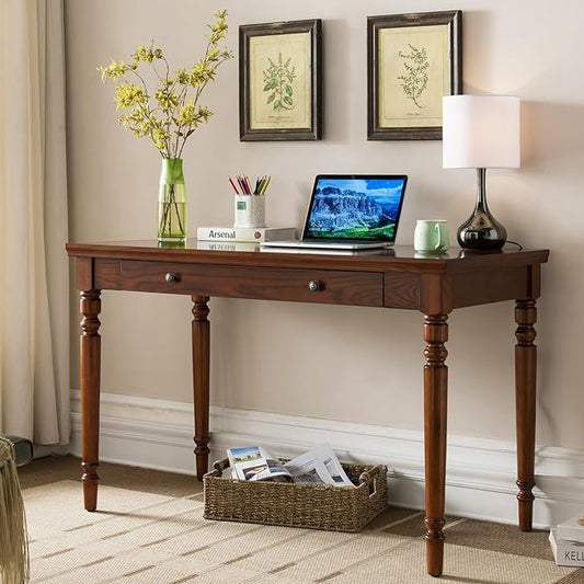 Leick Home SINCE 1910 Farmhouse Oak Turned leg Laptop Desk with Center Drawer, FURNITURE