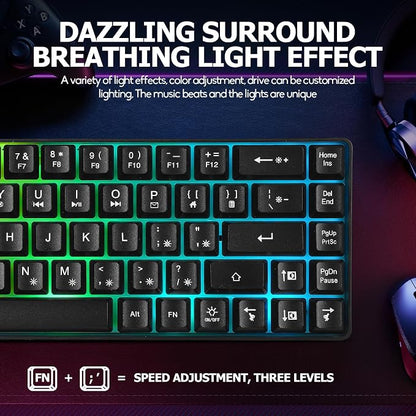 Guiheng Wired Portable 60% Mechanical Feeling Gaming Keyboard,RGB LED Backlit Compact 68 Keys Mini Wired Office Keyboard with Red Switch for Windows Laptop PC Mac - Black