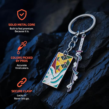 Demon Slayer Keychain, Anime Keychain with Sword & Charm Plate, Demon Slayer Merch & Gifts