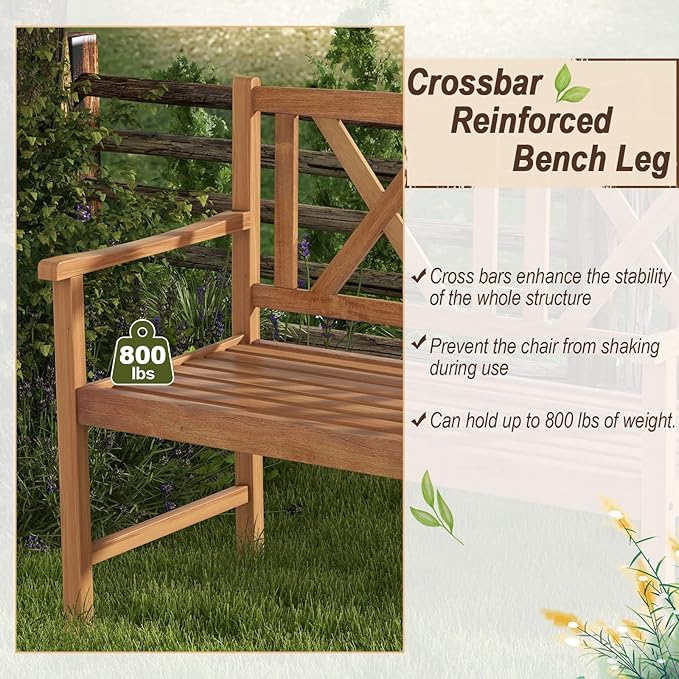 Giantex Patio Garden Bench Loveseat - 2-Person Acacia Wood Bench with Armrest, Backrest, Sturdy Frame, 800lbs Capacity, Outside Park Bench for Patio, Yard, Front Porch, Outdoor Garden Bench, Natural