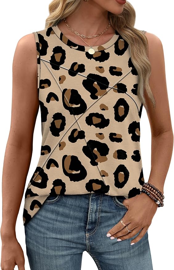 WIHOLL Women's Sleeveless Summer Crewneck Loose Fit Tank Tops