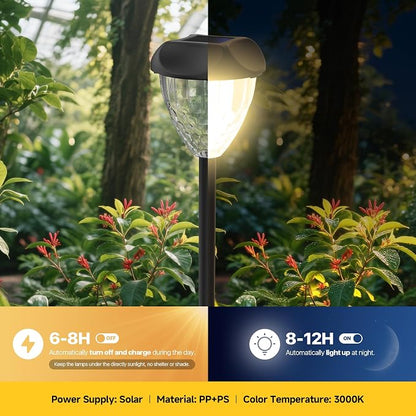 Ensenior Solar Pathway Lights Outdoor - 8-Pack, 3000K LED Landscape Garden Lights, IP65 Waterproof, Tool-Free Auto ON/Off for Garden Yard Patio Walkway Landscape, 14.17" Height