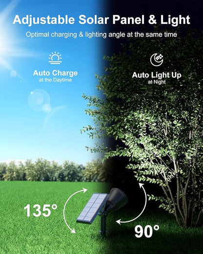 Solar Powered Sunset Spotlight Outdoor Waterproof Spot LED Accent Landscape Uplight for Outside Trees, House Flag, Sculptures, Patio, Wall, Yard and Garden, Independently Adjustable Light & Panel