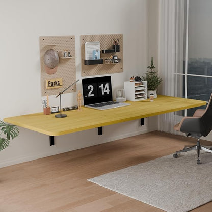 IAE 55x22in Floating Fold Desk,Wall-Mounted Folding Computer Table,Natural | Study Table with Shelf Brackets,Foldable Down Shelf with Engineered Wood,Fold Computer Desk for Small Apartment,Holds 513 lb